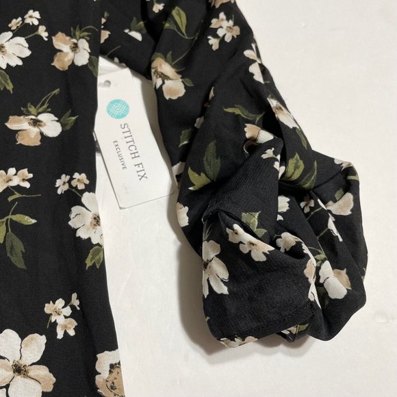 Ditsy Floral Cottagecore Henley Blouse NWT S Womens Chiffon Woven Peasant Boho - Picture 7 of 11